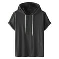 thumbnail image 1 of WREESH Men's Hoodies Casual Solid Fashion Hooded Pullover Short Sleeve Sports T-Shirt Top Dark Gray, 1 of 6