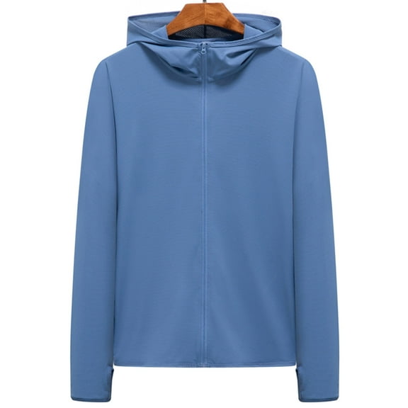 WREESH Men's Jacket Casual Solid Sports Hooded Long Sleeve Zipper Sun-Proof High Elastic Jacket Dark Blue