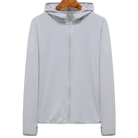 WREESH Men's Jacket Casual Solid Sports Hooded Long Sleeve Zipper Sun-Proof High Elastic Jacket Gray