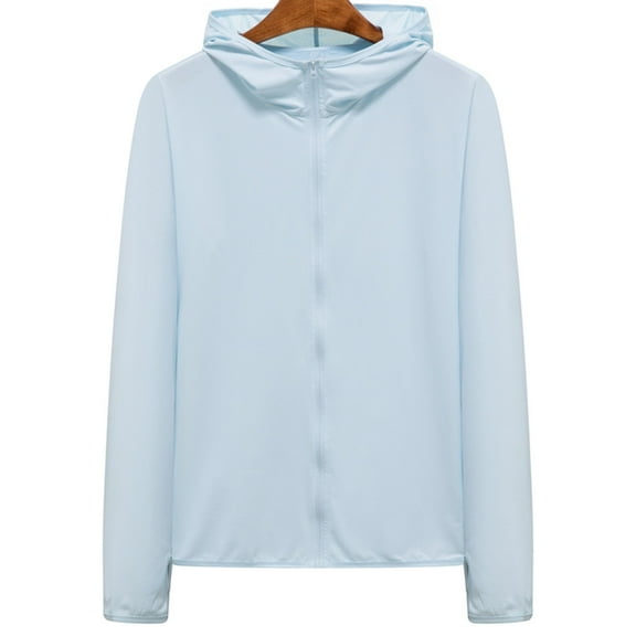 WREESH Men's Jacket Casual Solid Sports Hooded Long Sleeve Zipper Sun-Proof High Elastic Jacket Light Blue