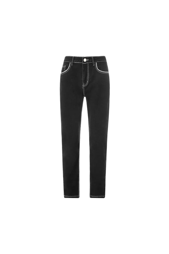 Men's Jeans Casual Denim Cotton Straight Ripped Hole Trousers Pants Full Length Pants Black
