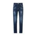 thumbnail image 1 of WREESH Men's Jeans Casual Denim Cotton Straight Ripped Hole Trousers Pants Full Length Pants Dark Blue, 1 of 9