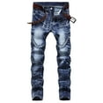 thumbnail image 1 of WREESH Men's Jeans Denim Pants New Fashion Have Pockets Button Zipper Personality Denim Trend Jeans Blue, 1 of 9