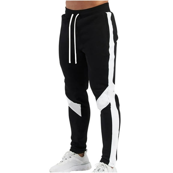 WREESH Men's Jogger Sweatpants Casual Patchwork Tight Fitting Elastic Waist Pockets Fitness Sport Pants Black
