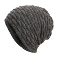 thumbnail image 1 of WREESH Men's Knitted Beanie Hat Fleece Thickened Wool With Large Vertical Stripe and Leather Label, Ideal for Outdoor Wear Gray, 1 of 4