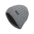 thumbnail image 1 of WREESH Men's Knitted Beanie Hat Fleece Thickened Wool With Large Vertical Stripe and Leather Label, Ideal for Outdoor Wear Gray, 1 of 4