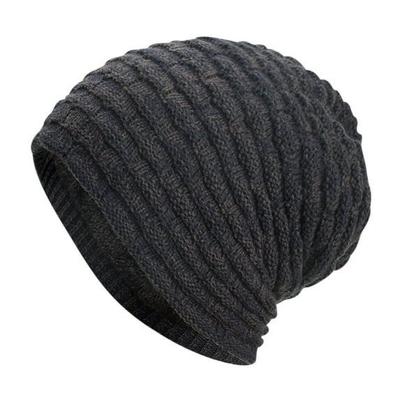 WREESH Men's Knitted Beanie Hat Fleece Thickened Wool With Large Vertical Stripe and Leather Label, Ideal for Outdoor Wear Navy