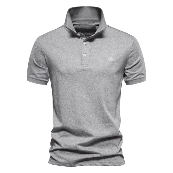 WREESH Men's Lapel Collar Button Henley T-Shirts Solid Color Short-Sleeved Fashionable Tops Gray