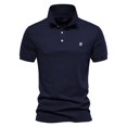 thumbnail image 1 of WREESH Men's Lapel Collar Button Henley T-Shirts Solid Color Short-Sleeved Fashionable Tops Navy, 1 of 5