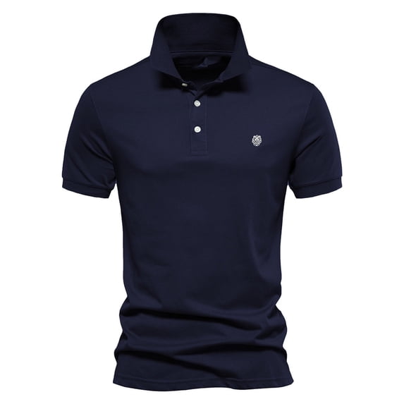 WREESH Men's Lapel Collar Button Henley T-Shirts Solid Color Short-Sleeved Fashionable Tops Navy