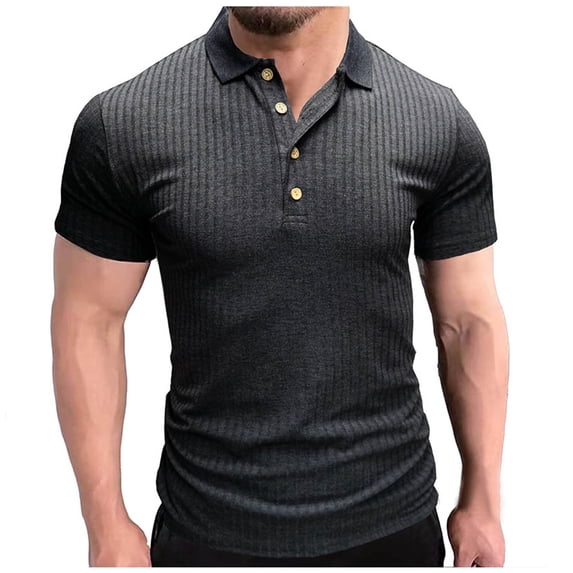 WREESH Men's Lightweight Henley Shirts Fashion Casual Short Sleeve Button-Down Patchwork Tops Dark Gray