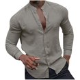 thumbnail image 1 of WREESH Men's Linen Button Down Shirts Fashion Casual Solid Color Long Sleeve Turndown Collar Shirts Linen Tops Gray, 1 of 6
