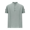 thumbnail image 1 of WREESH Men's Linen-Cotton Blended Stand Collar Henley Shirt Beach Casual Pullover Top with Chest Pocket & Breathable Short Sleeves, 1 of 5