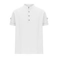 thumbnail image 1 of WREESH Men's Linen-Cotton Blended Stand Collar Henley Shirt Beach Casual Pullover Top with Chest Pocket & Breathable Short Sleeves, 1 of 5