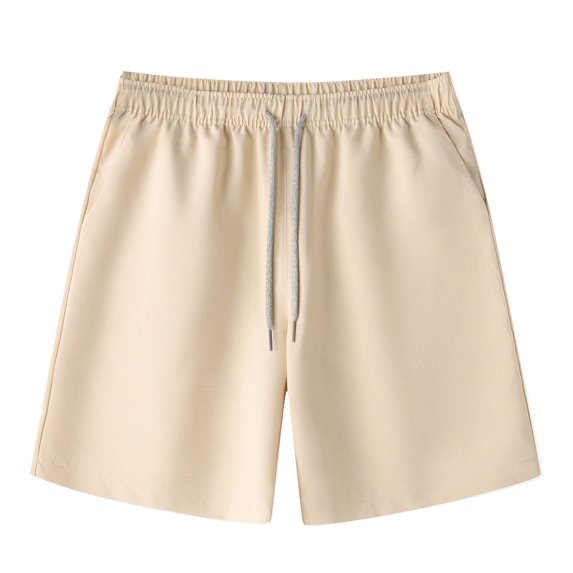WREESH Men's Linen Shorts Casual Solid Summer with Pockets Drawstring Middle Waist Sport Short Pants Beige