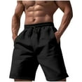 thumbnail image 1 of WREESH Men's Linen Shorts Casual Solid Summer with Pockets Drawstring Middle Waist Sport Short Pants Black, 1 of 6