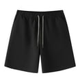thumbnail image 1 of WREESH Men's Linen Shorts Casual Solid Summer with Pockets Drawstring Middle Waist Sport Short Pants Black, 1 of 5