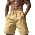 thumbnail image 1 of WREESH Men's Linen Shorts Casual Solid Summer with Pockets Drawstring Middle Waist Sport Short Pants Khaki, 1 of 6