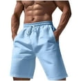 thumbnail image 1 of WREESH Men's Linen Shorts Casual Solid Summer with Pockets Drawstring Middle Waist Sport Short Pants Sky Blue, 1 of 6