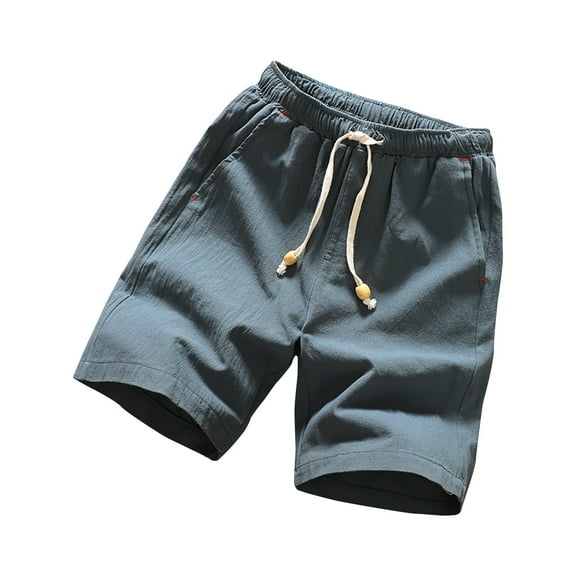 WREESH Men's Linen Shorts Summer Csaual Sports Elastic Waist Solid Color Drawstring Pocket Shorts Green