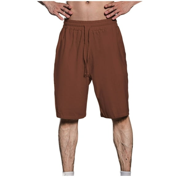 WREESH Men's Linen Shorts with Elastic Drawstring Waist - Summer Breathable Casual Workout Gym Athletic Beach Shorts