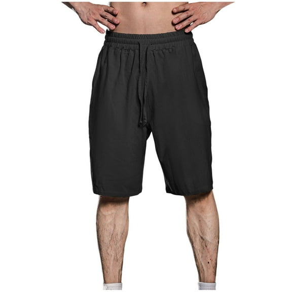 WREESH Men's Linen Shorts with Elastic Drawstring Waist - Summer Breathable Casual Workout Gym Athletic Beach Shorts