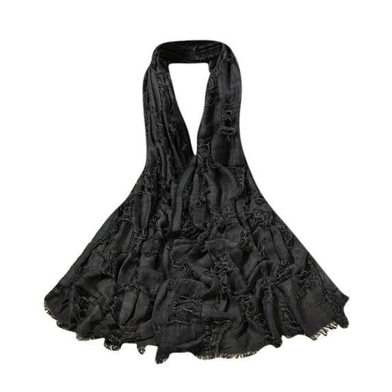 WREESH Men's Long Plain Weave Linen Scarf, Casual Fashionable and Versatile Neckwear Black