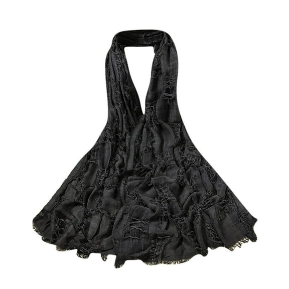 WREESH Men's Long Plain Weave Linen Scarf, Casual Fashionable and Versatile Neckwear Black