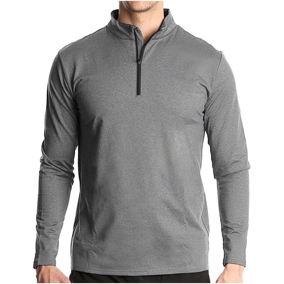WREESH Men's Long Sleeve Quick Drying Sports Running Pullover with Half Zipper Men's Solid Color Breathable T-Shirt for Active Wear Gray