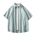 thumbnail image 1 of WREESH Men's Loose Casual Button Down Shirts Fashion Plaid Turn-Down Collar Short Sleeve Pocket Shirt with Stylish Plaid Pattern Light Blue, 1 of 8