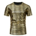 thumbnail image 1 of WREESH Men's Metallic Party Shirts Round Neck Solid Color Casual Fashion Pullover Short Sleeve Gold, 1 of 7