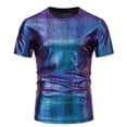thumbnail image 1 of WREESH Men's Metallic Party Shirts Round Neck Solid Color Casual Fashion Pullover Short Sleeve Purple, 1 of 6