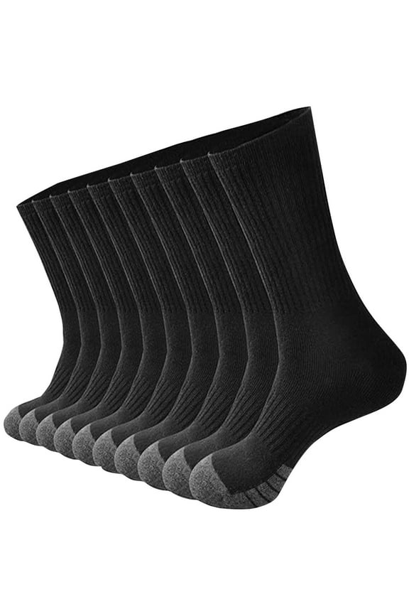 Men's Mid-Calf Athletic Socks, 5 Pairs Casual Solid Color Sweat-Absorbing Breathable Outdoor Socks Black