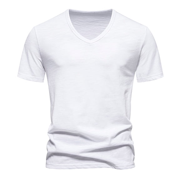 WREESH Men's Muscle Fit V-Neck T-Shirt Casual Solid Color Short Sleeve Pullover White