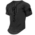 thumbnail image 1 of WREESH Men's Muscle T-Shirt with Lace-Up Casual Solid Color Short-Sleeved V-Neck Pullover Black, 1 of 7