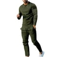 thumbnail image 1 of WREESH Men's New Casual Two Piece Set, Hooded Patchwork Solid Color Long Sleeve Henley Shirt, Sports Workout Set, 1 of 6