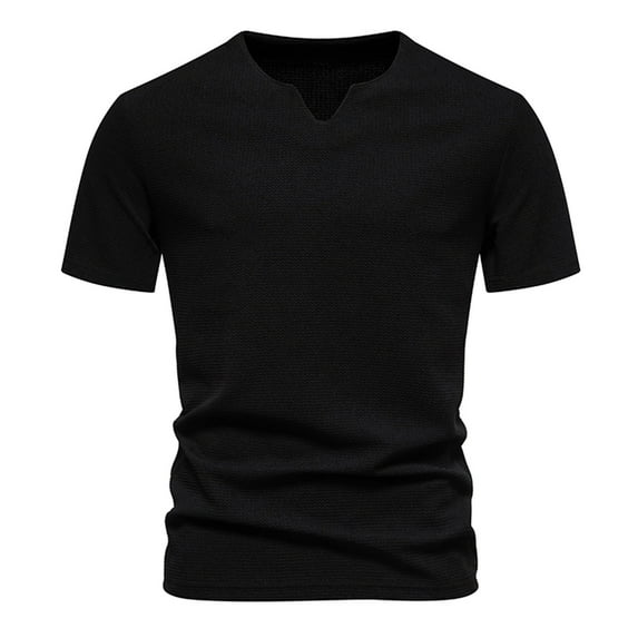 WREESH Men's Notch Neck Muscle Shirts Slim Solid Color Fashion Pullover Short Sleeve Black