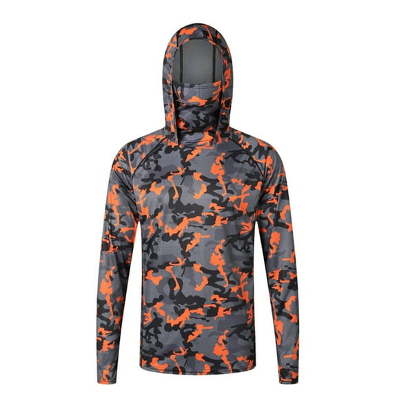 WREESH Men's Outdoor Hooded Jacket Upf 50  Sun Protection, Lightweight Camouflage Fishing Shirt with Mask Attachment