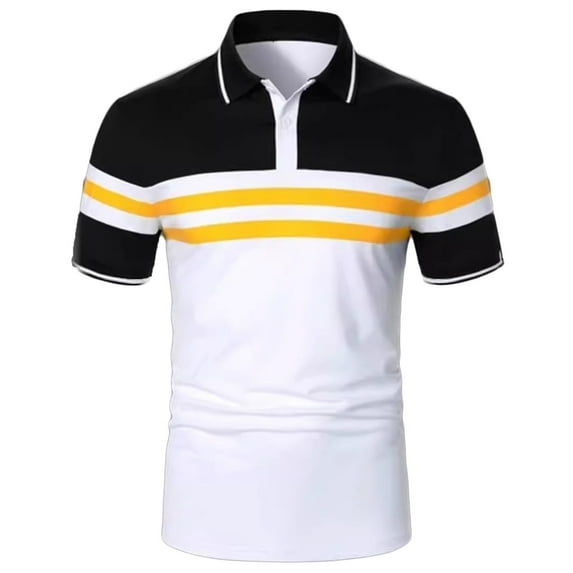 WREESH Men's Outdoor Splicing Henley Shirts Color Buttons Short Sleeve Turndown Collar Shirt a Striped Printed Top for Men's Active White