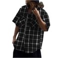 thumbnail image 1 of WREESH Men's Oversized Summer Button Down Shirts Fashion Short Sleeve Plaid Top Trendy Style White, 1 of 6