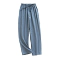 thumbnail image 1 of WREESH Men's Pajama Pants Cotton Linen Loose Casual Pants Lightweight Elastic Waist Pants Yoga Pants Home Pants Light Blue, 1 of 9