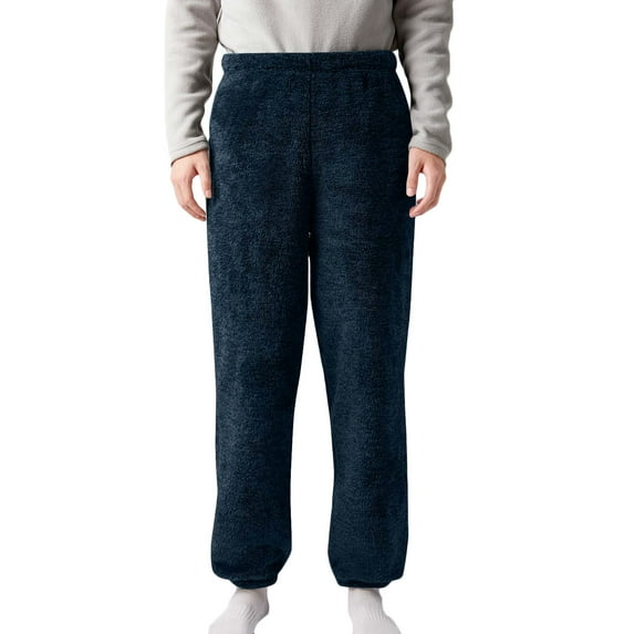 WREESH Men's Pajama Pants Double Fuzzy Pants Cute Pajama Pants Flannel Pajamas Warm Home Sleep Graffiti Pants Navy