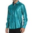 thumbnail image 1 of WREESH Men's Party Button Down Shirts Long Sleeve Solid Satin Collar with Bright Color Tops Blue, 1 of 6
