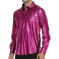 thumbnail image 1 of WREESH Men's Party Button Down Shirts Long Sleeve Solid Satin Collar with Bright Color Tops Hot Pink, 1 of 6