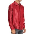 thumbnail image 1 of WREESH Men's Party Button Down Shirts Long Sleeve Solid Satin Collar with Bright Color Tops Red, 1 of 6
