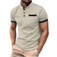 thumbnail image 1 of WREESH Men's Patchwork Stand-Up Collar Top Color Blocking Button-Up Short Sleeve a Trendy Stand Collar Pullover with Unique Style Khaki, 1 of 6