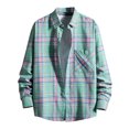thumbnail image 1 of WREESH Men's Plaid Shirt Fashion Casual Long Sleeve with Pockets Button Down Shirt in a Classic Plaid Print Green, 1 of 5