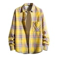 thumbnail image 1 of WREESH Men's Plaid Shirt Fashion Casual Long Sleeve with Pockets Button Down Shirt in a Classic Plaid Print Yellow, 1 of 8