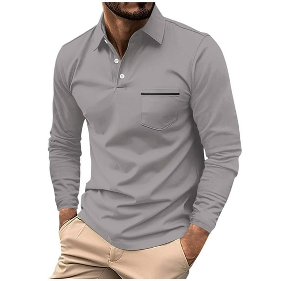 WREESH Men's Pocketed Long Sleeve Sport Top Solid Color Shirt with Button Detail a Sporty Longsleeve Top for Outdoor Wear Dark Gray
