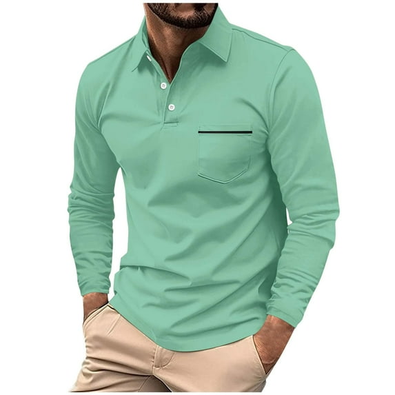 WREESH Men's Pocketed Long Sleeve Sport Top Solid Color Shirt with Button Detail a Sporty Longsleeve Top for Outdoor Wear Green